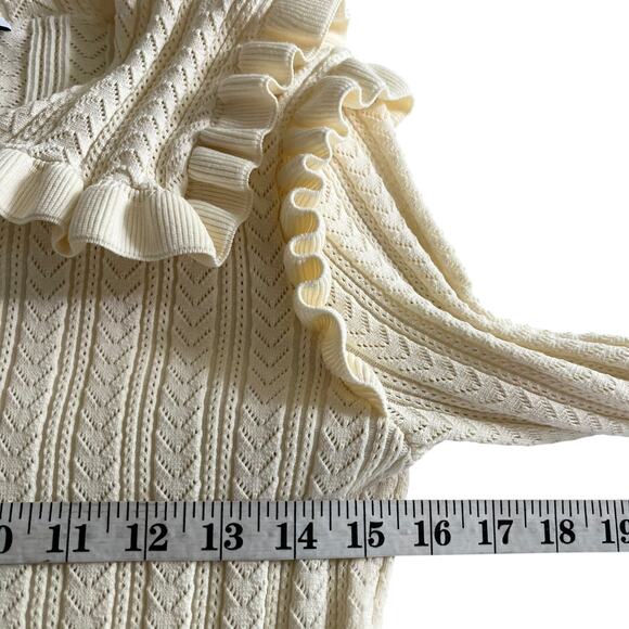 Zara Cream Ruffle Collar Knit Crystal Jewel Button Cardigan Sweater Size Medium - Picture 6 of 9